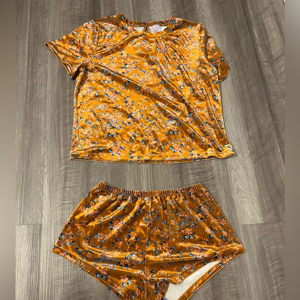 Sexy Savage Fenty Gold Sleepwear Pajamas Top with Short Shorts
